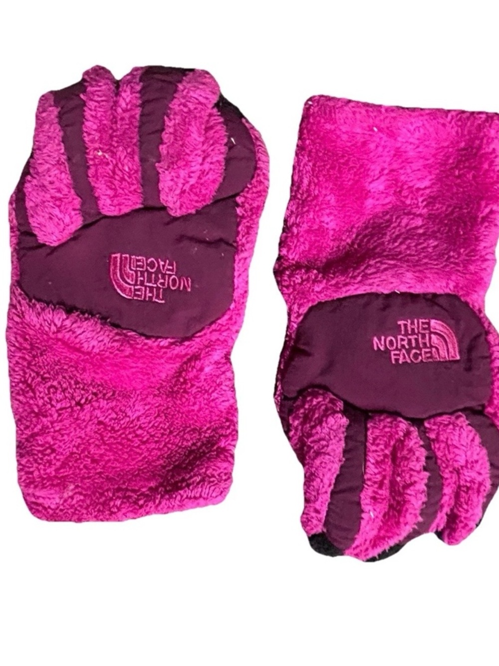 Girls The North Face Pink Faux Fur Gloves Size Medium Winter - Picture 2 of 4
